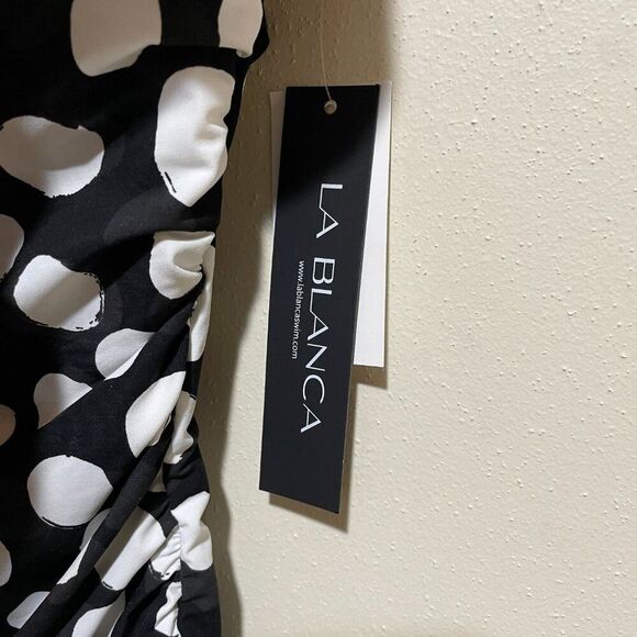 NEW La Blanca Size 6 Mod For Dot Polka Dot Ruffle One Piece Swimsuit Black White - Picture 6 of 15